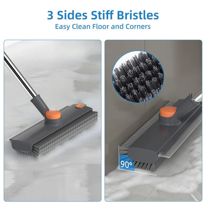 3-in-1 Floor Scrub Brush with Long Handle – Heavy-Duty Stiff Bristles for Bathroom, Kitchen, Patio & More 🧽✨