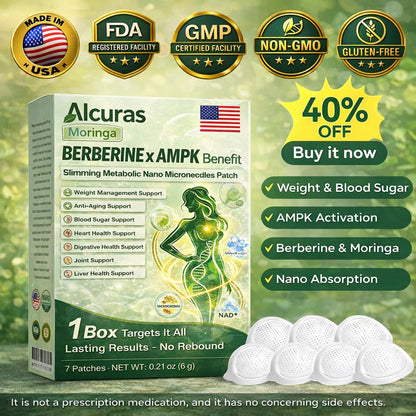 ✔Alcuras™ Moringa × Berberine × AMPK 8-Benefit Metabolic Support Nano Microneedle Patch 🇺🇸 Just once a day · Designed to support visible body changes in as little as 7 days ✅ For stubborn weight, loose-looking skin, blood sugar balance, sleep quality
